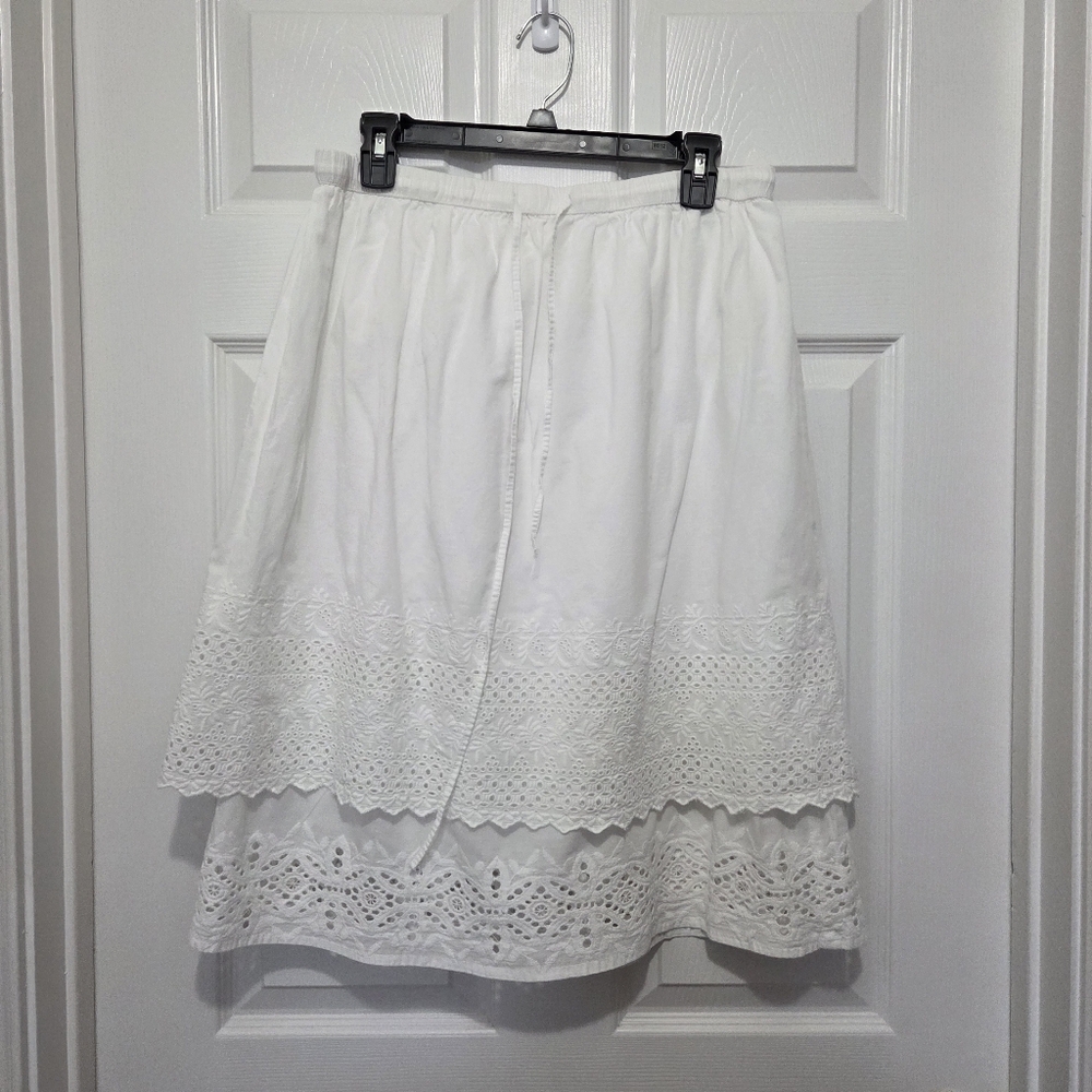 Studio West White Eyelet Tiered Midi Skirt
